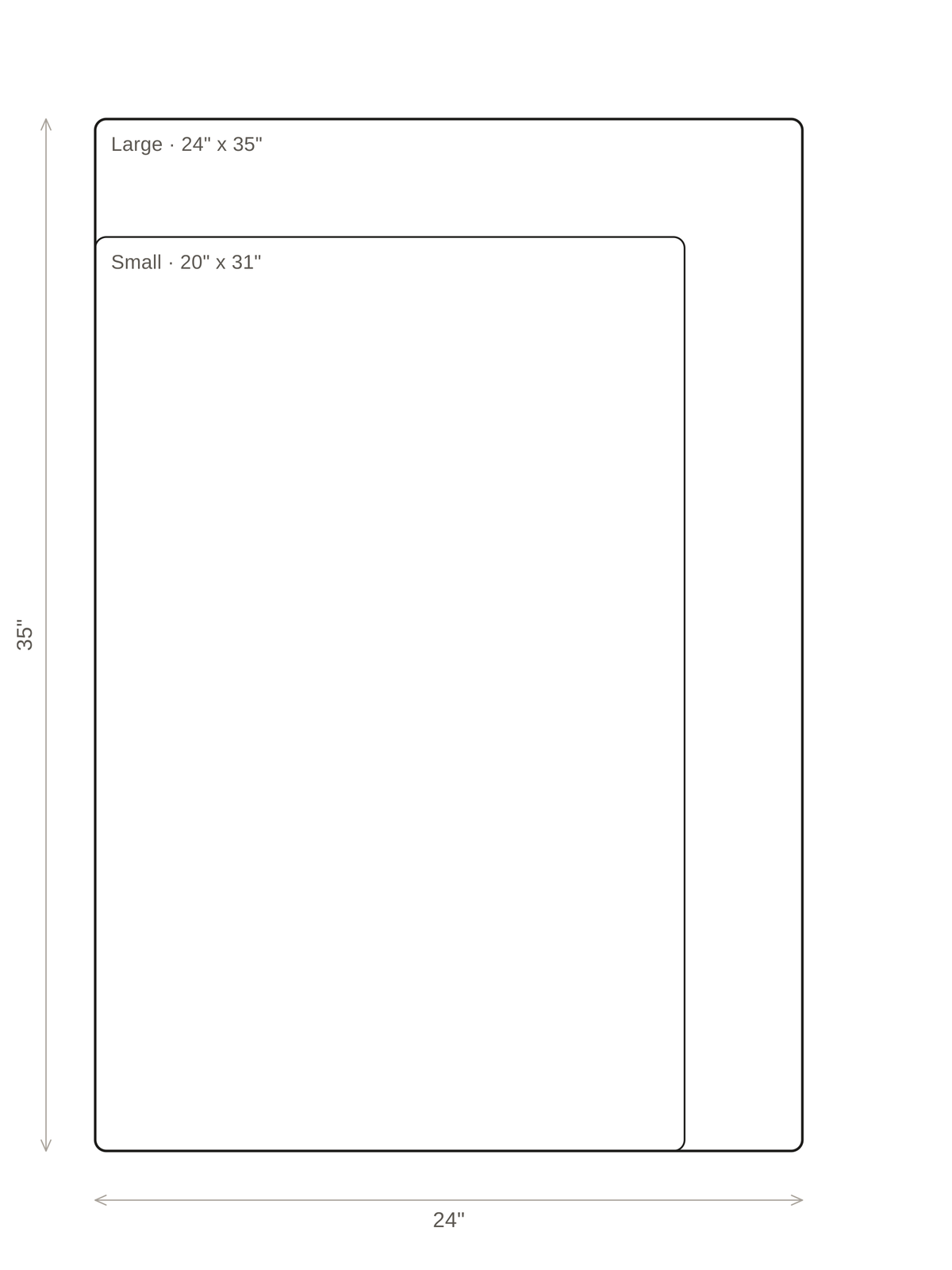 Size chart for the Riga Nobile doormat, 20 in x 31 in and 24 in x 35 in compared