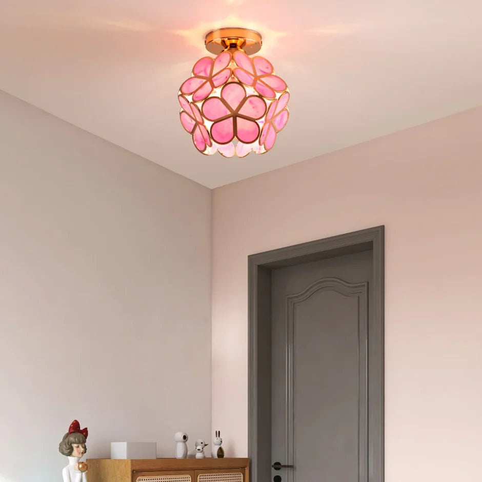 Crystal Petal Flush Mount Ceiling Light | Pink, Yellow & Green | Qonforta