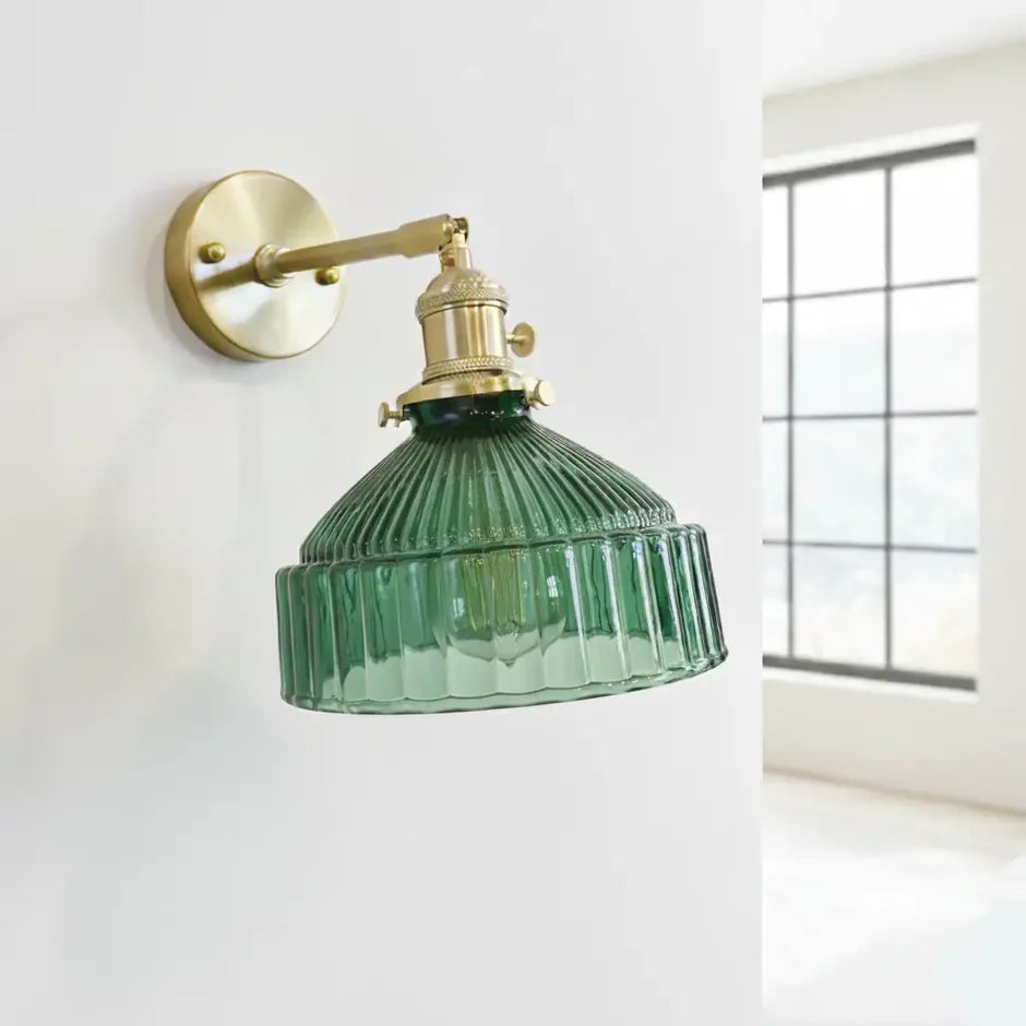 Green Ribbed Glass Wall Sconce | Vintage | LED | Qonforta