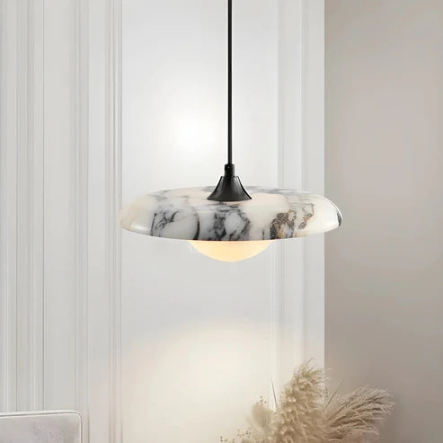 Marble Pendant Light Round Stone Disc LED | Qonforta