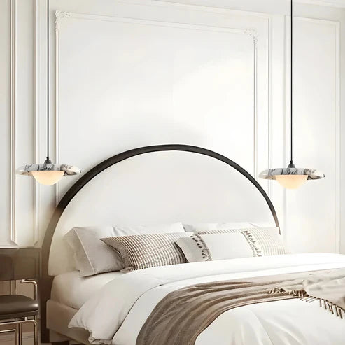 Marble Pendant Light Round Stone Disc LED | Qonforta