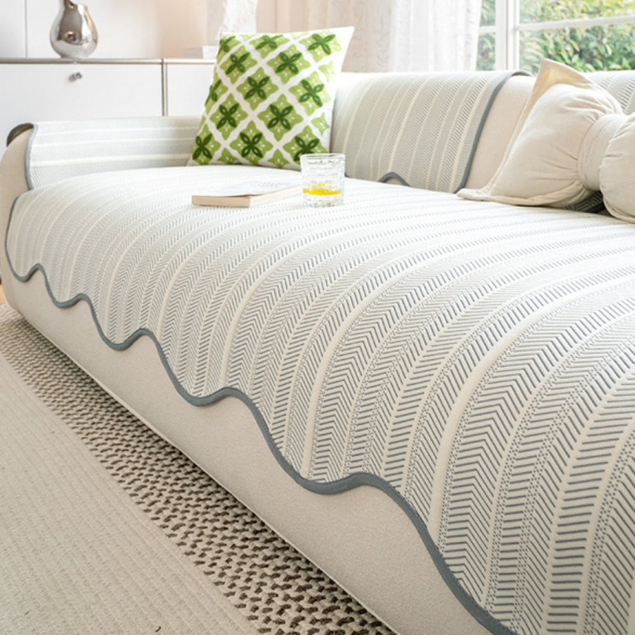 Aurivelle Herringbone Sofa Cover in 7 Sizes | Qonforta, Mist Chevron