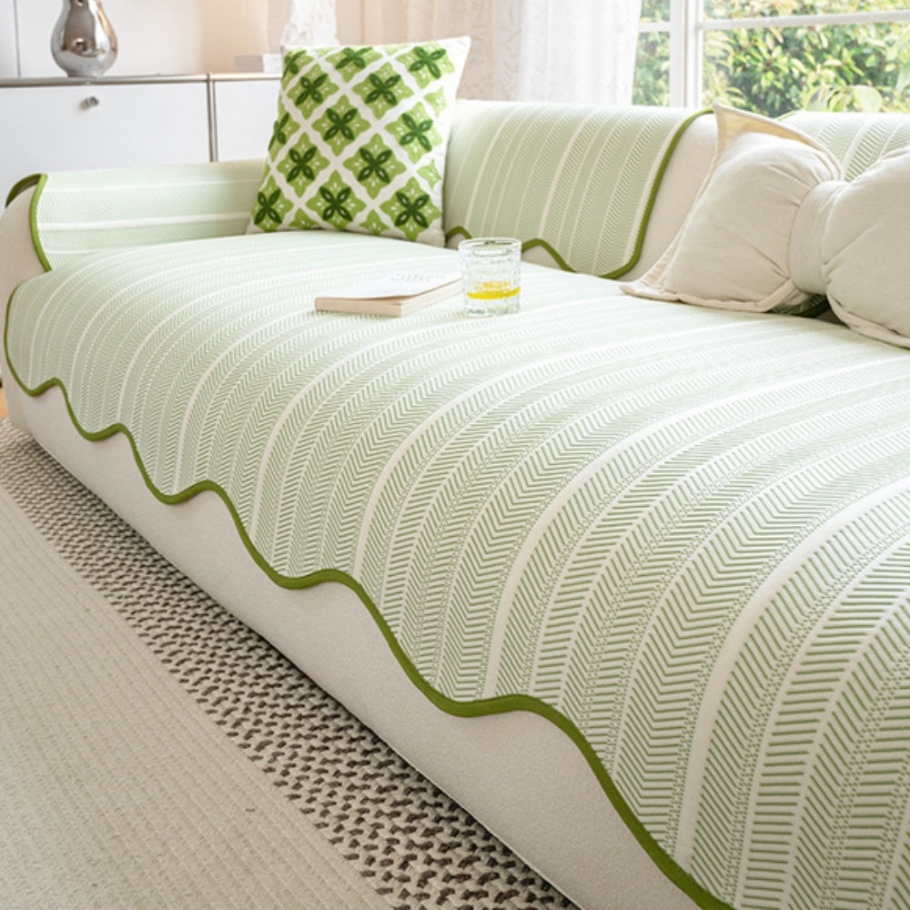 Aurivelle herringbone sofa cover in Sage Stripe