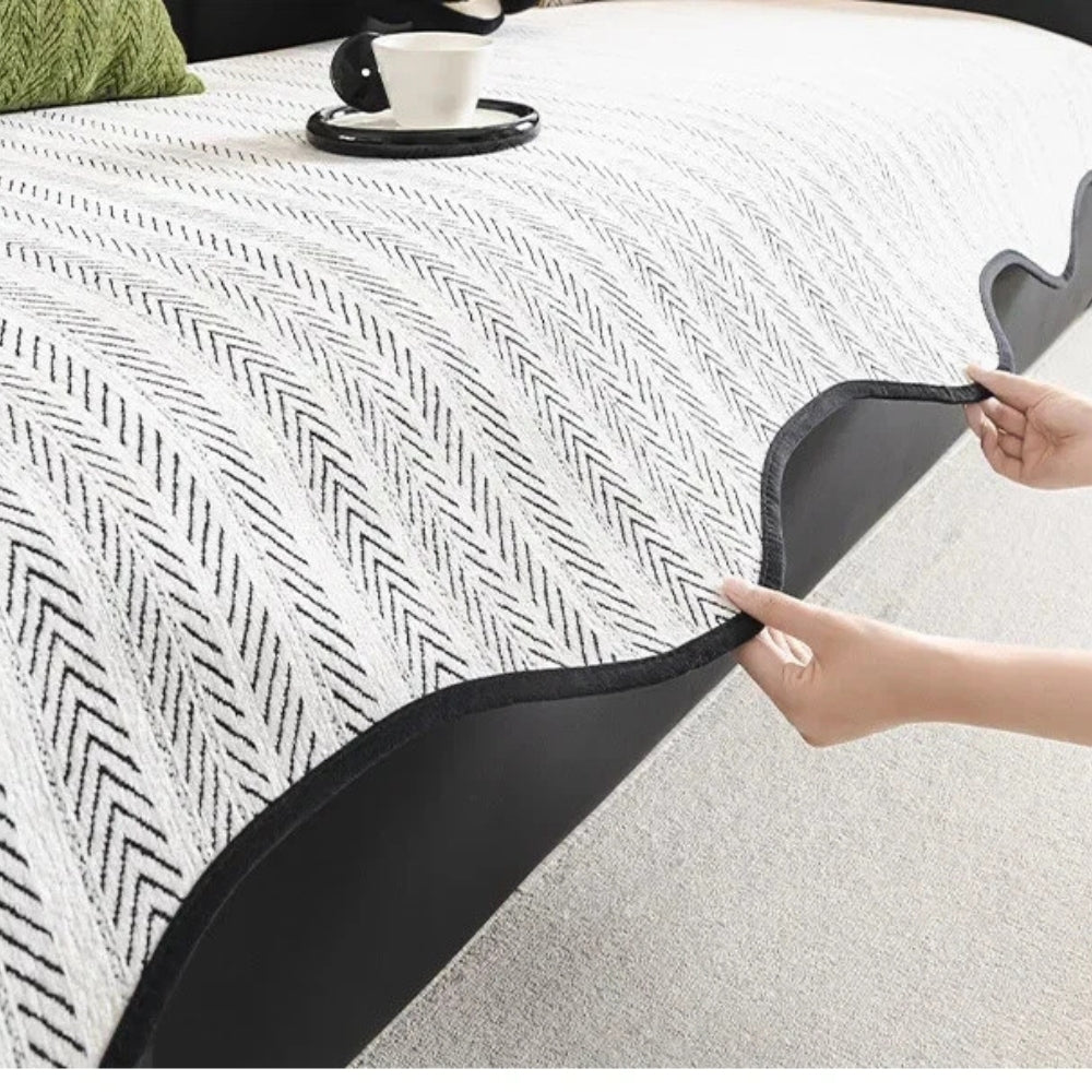 Aurivelle herringbone sofa cover with scalloped edge, additional view 2