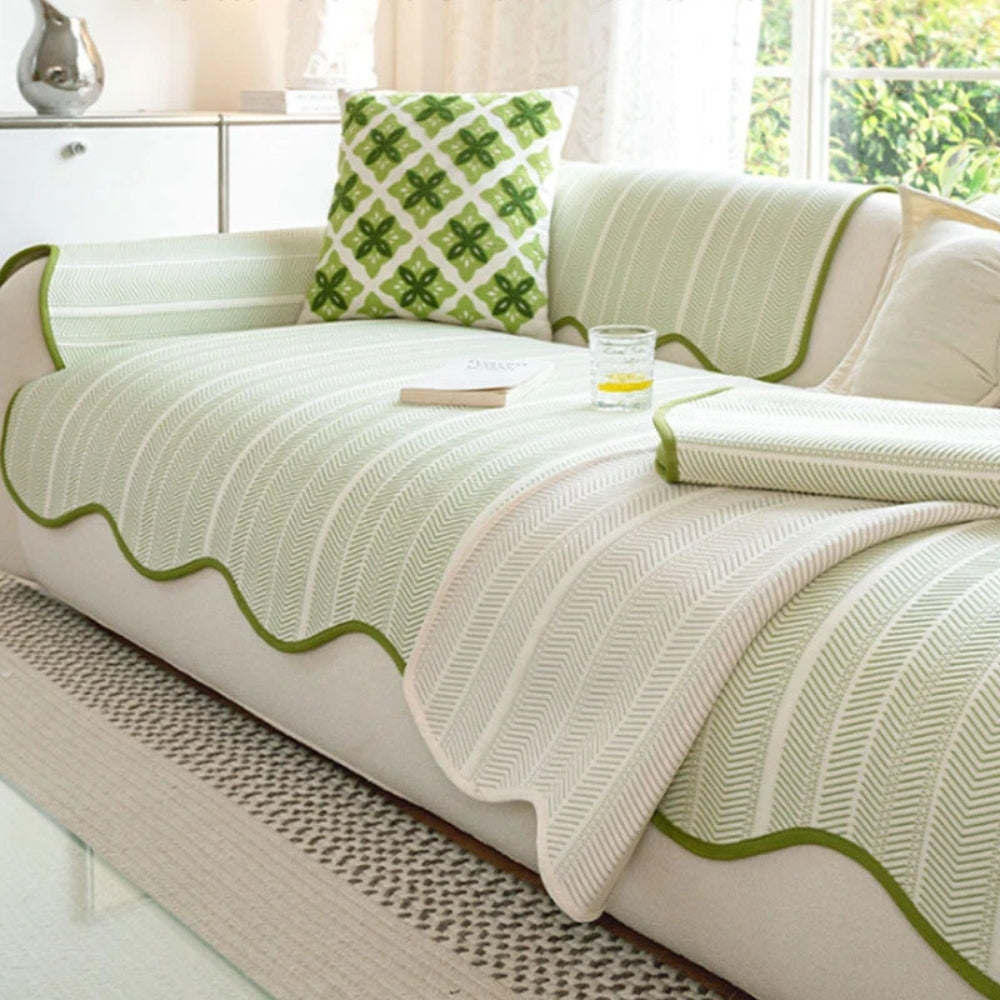 Aurivelle herringbone sofa cover with scalloped edge, additional view 1