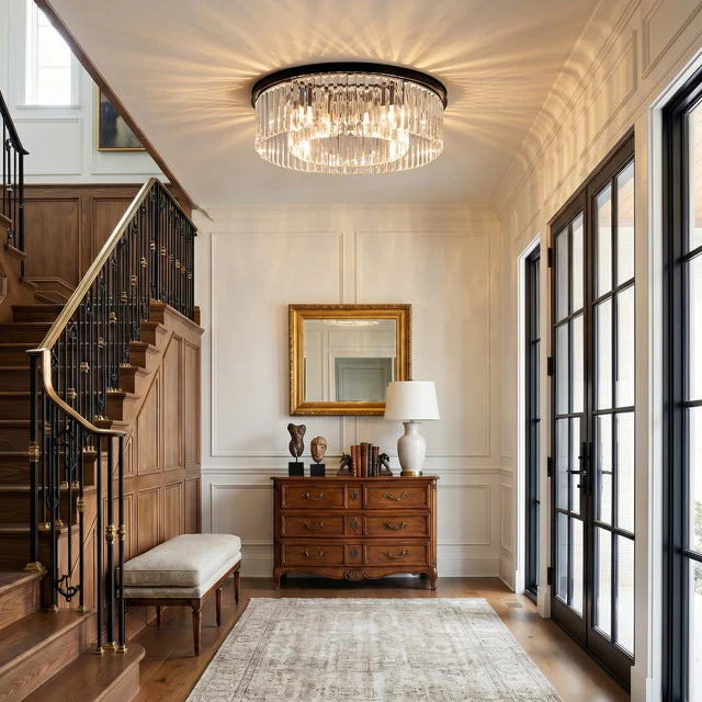 Ribbed Crystal Glass Flush Mount Light | Qonforta