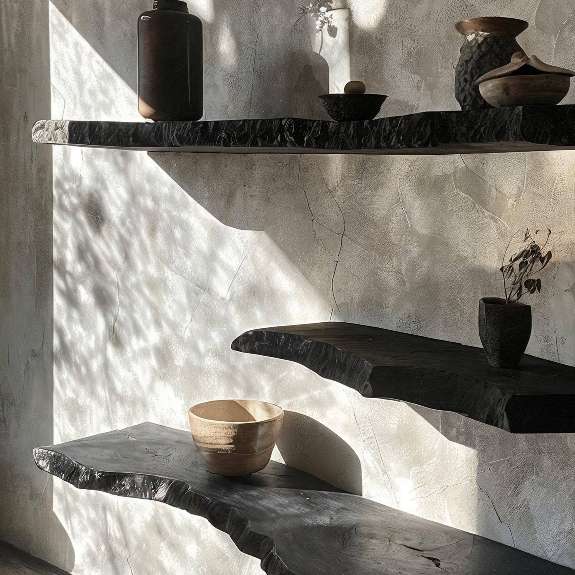 Ebony Live Edge Floating Shelf | Black Solid Wood Wall Shelf | Qonforta
