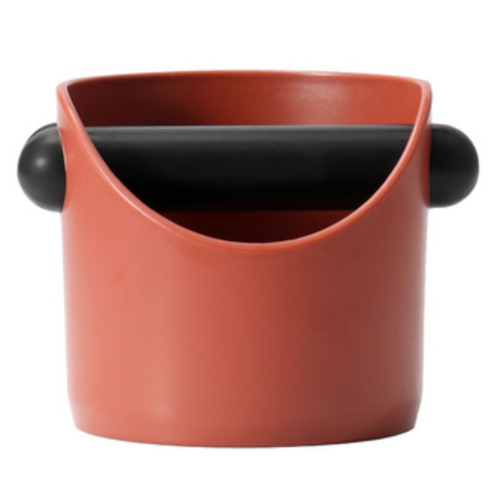 Espresso knock box in Brick Red, front view