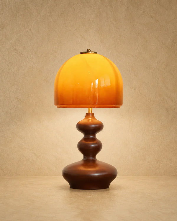 Sculpted Glass Table Lamp Amber Walnut Retro | Qonforta