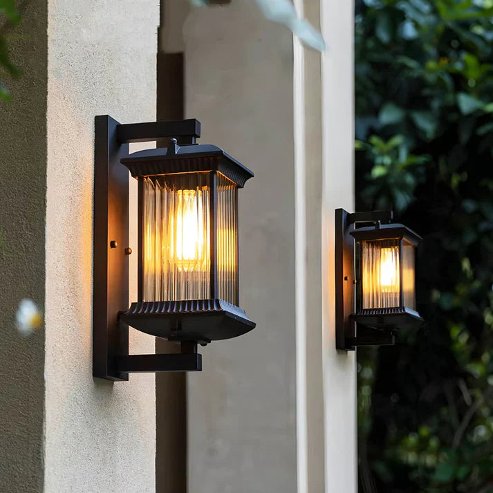 Coffee Brown Outdoor Lantern Wall Light | Fluted Glass Wall Sconce | Qonforta