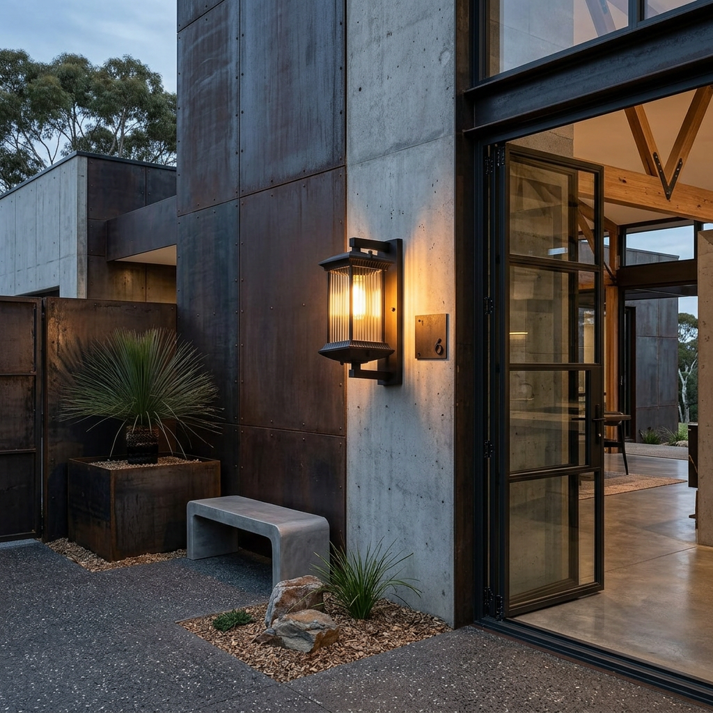 Coffee Brown Outdoor Lantern Wall Light | Fluted Glass Wall Sconce | Qonforta