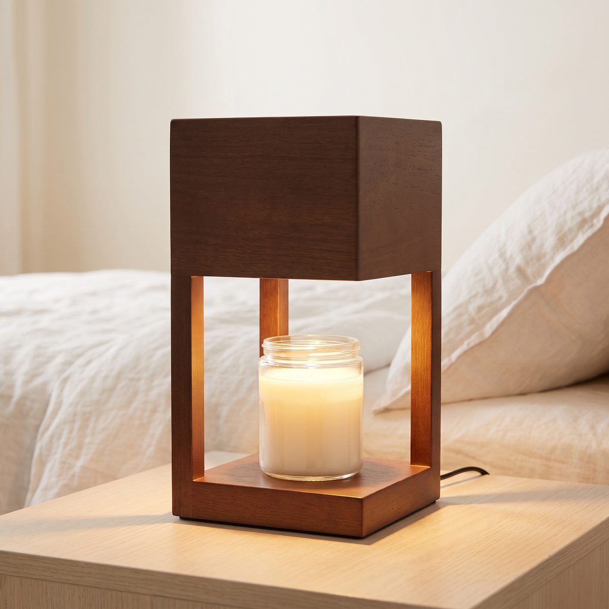 Wood Candle Warmer Lamp with Dimmer or Auto-Off Timer, Dark or Light Brown