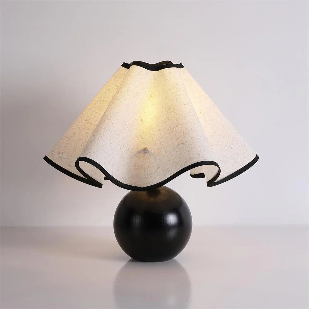 Vintage Wood Ball Table Lamp Fabric Shade | 2 Colors | Qonforta