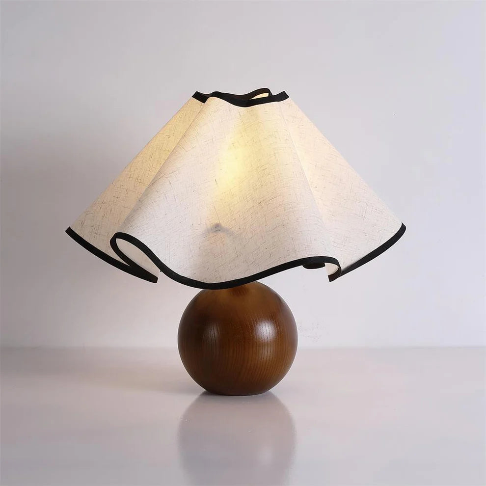 Vintage Wood Ball Table Lamp Fabric Shade | 2 Colors | Qonforta