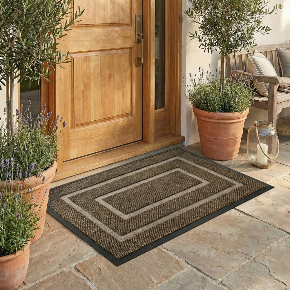Curved Thread Outdoor Doormat | Non-Slip Rubber Backing | Qonforta