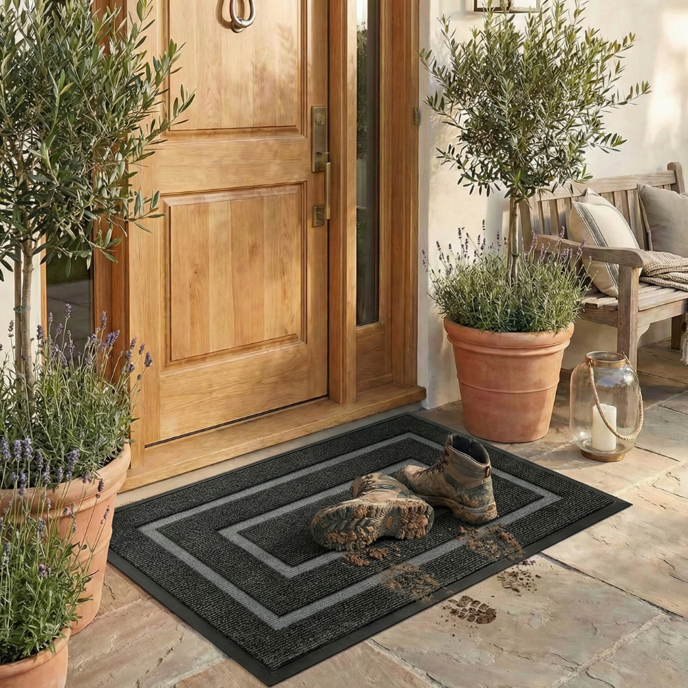 Curved Thread Outdoor Doormat | Non-Slip Rubber Backing | Qonforta