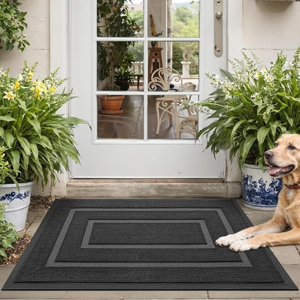 Curved Thread Outdoor Doormat | Non-Slip Rubber Backing | Qonforta