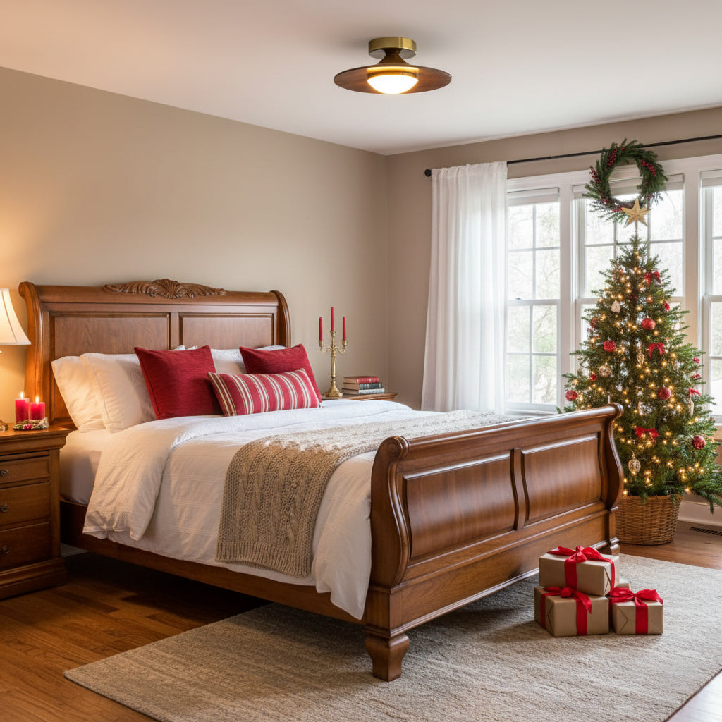 Walnut Wood Grain Disc Ceiling Light Gold Trim | Qonforta