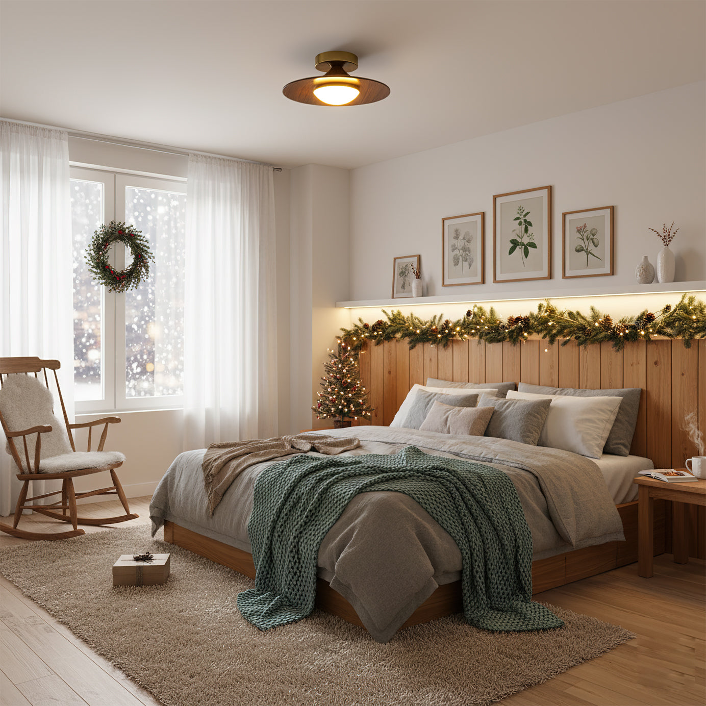 Walnut Wood Grain Disc Ceiling Light Gold Trim | Qonforta