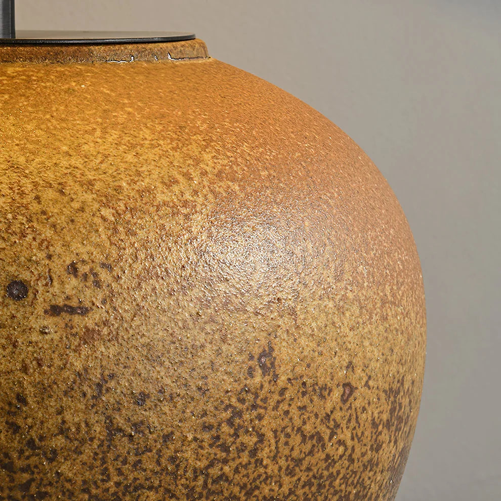 Vintage Ceramic Table Lamp Brown Beige Fabric Shade | Qonforta