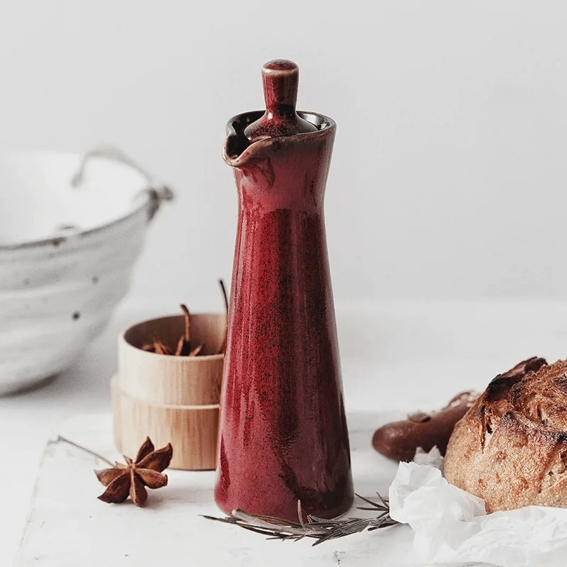 Ceramic Run Glaze Oil & Vinegar Dispenser | Stoneware Pour Bottle | Qonforta