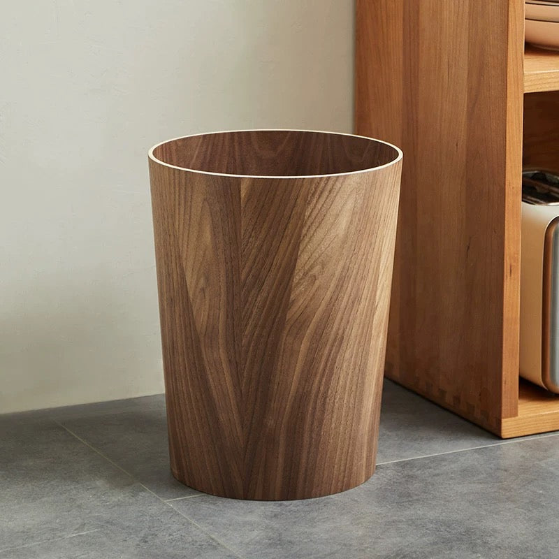 Wood-Grain Rotating Lid Trash Bin | Timber-Style Waste Bin | Qonforta