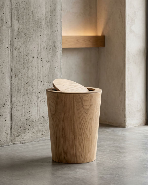 Wood-Grain Rotating Lid Trash Bin | Timber-Style Waste Bin | Qonforta