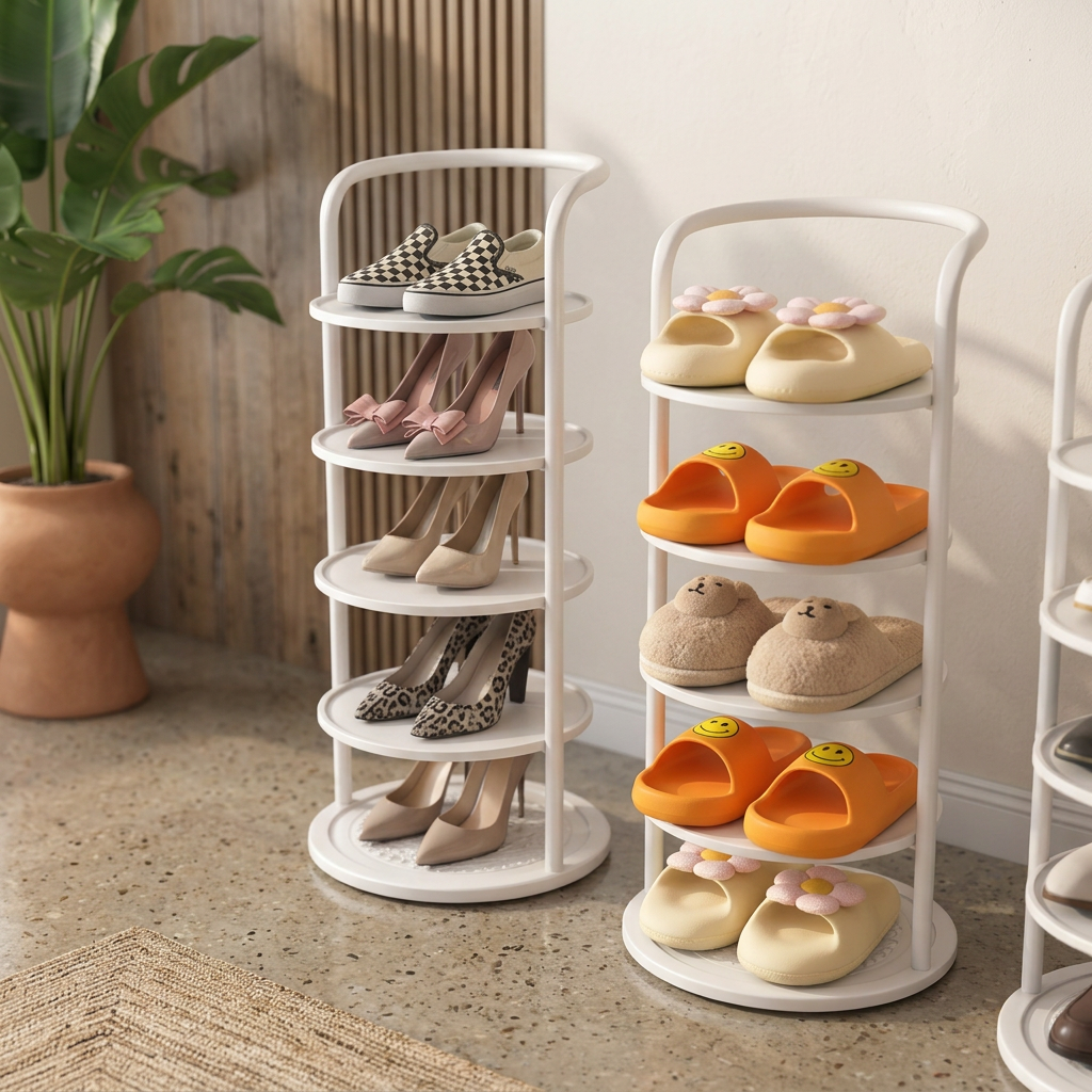 Rotating Shoe Rack Steel | Round 360 Turntable Shoe Tower | Qonforta