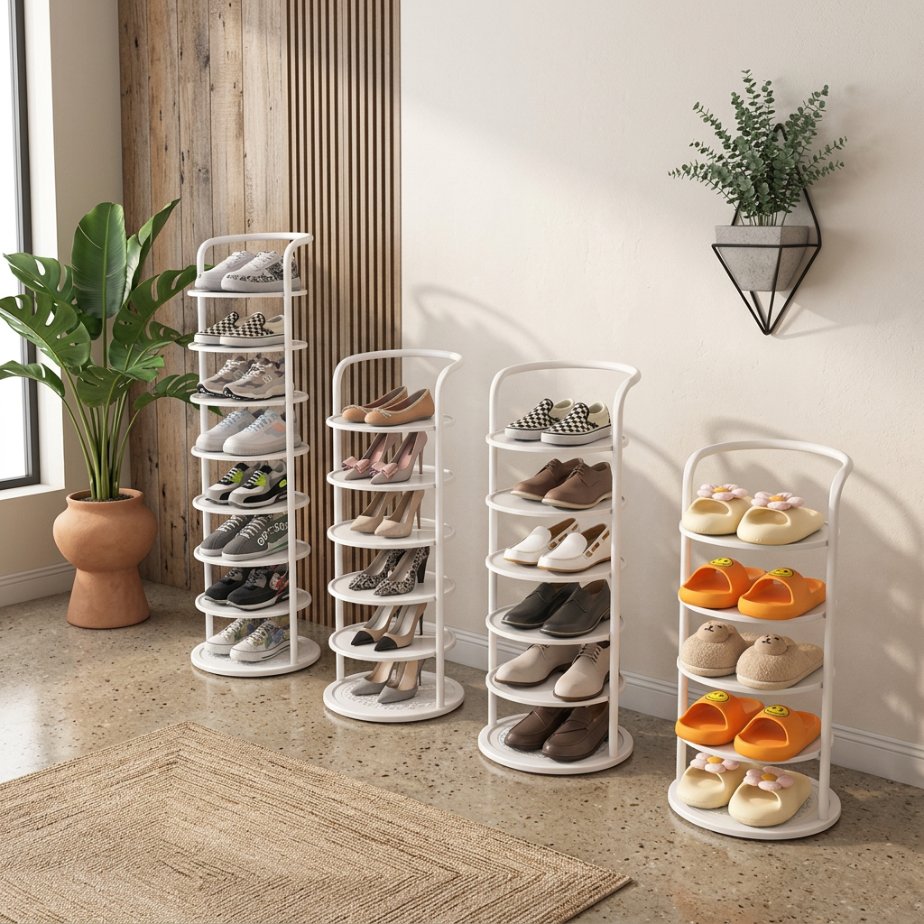 Rotating Shoe Rack Steel | Round 360 Turntable Shoe Tower | Qonforta