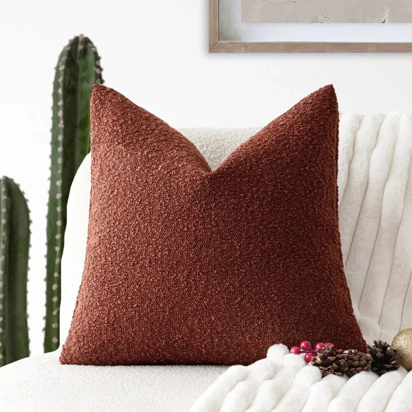 Boucle Throw Pillow Cover | Textured 18-Inch Cushion Cover | Qonforta