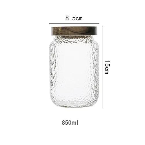Hammered Glass Airtight Jar | Dark Wood Lid Storage Jar | Qonforta