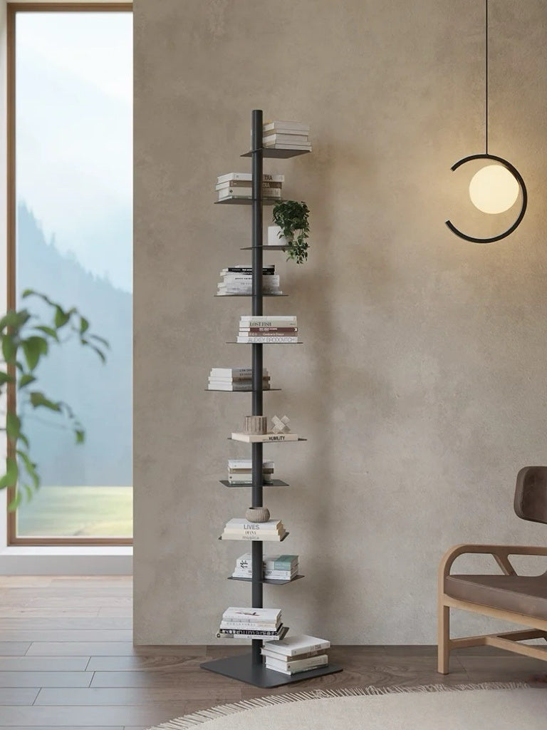Metal Tree Bookshelf | Vertical Steel Plant Stand Tower | Qonforta