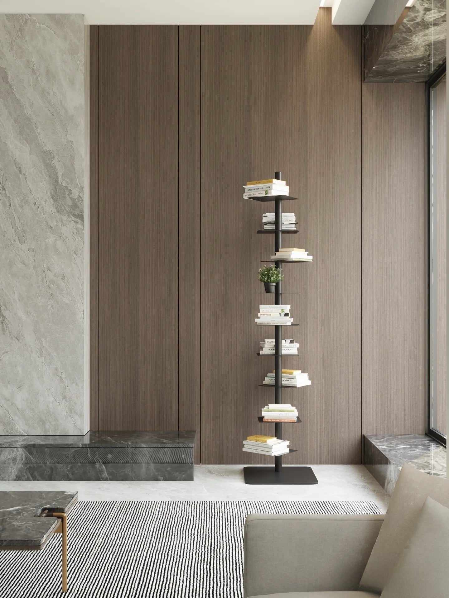 Metal Tree Bookshelf | Vertical Steel Plant Stand Tower | Qonforta