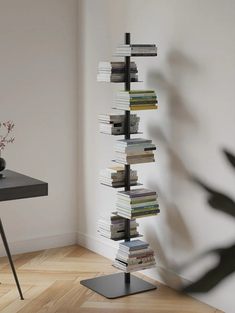 Metal Tree Bookshelf | Vertical Steel Plant Stand Tower | Qonforta
