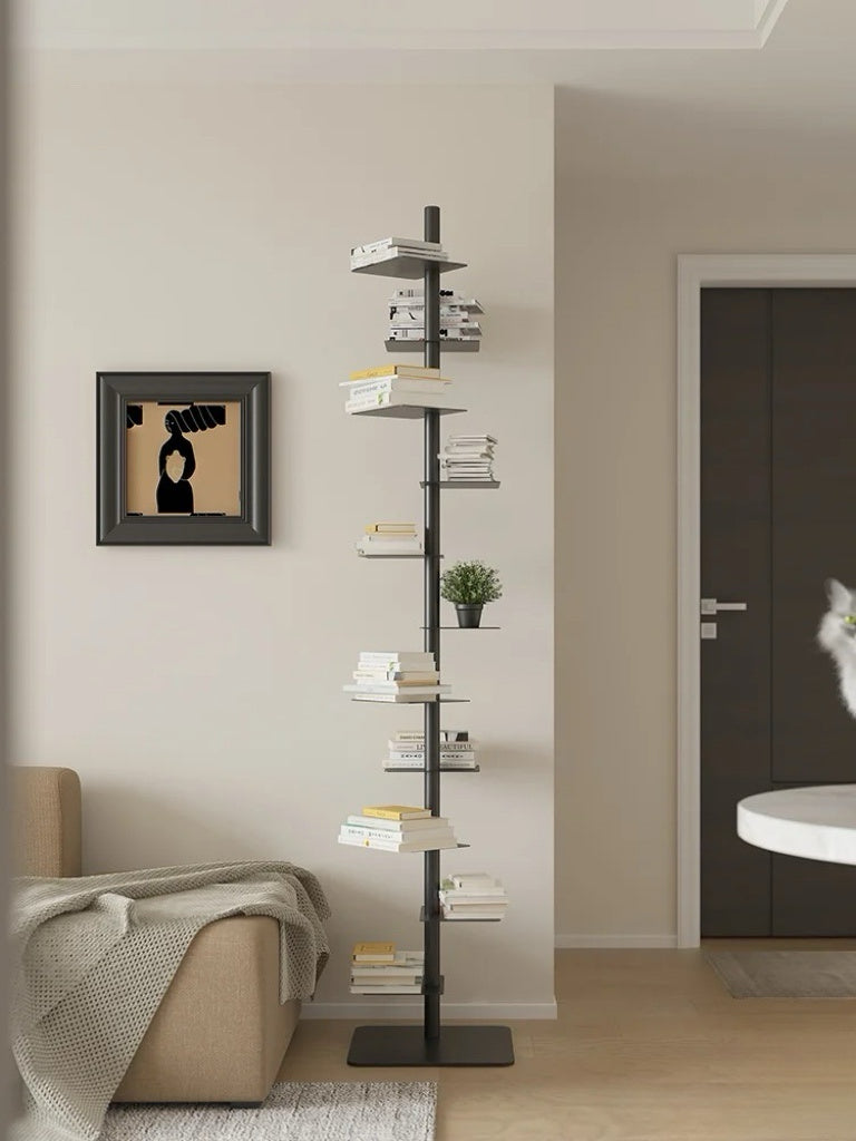 Metal Tree Bookshelf | Vertical Steel Plant Stand Tower | Qonforta