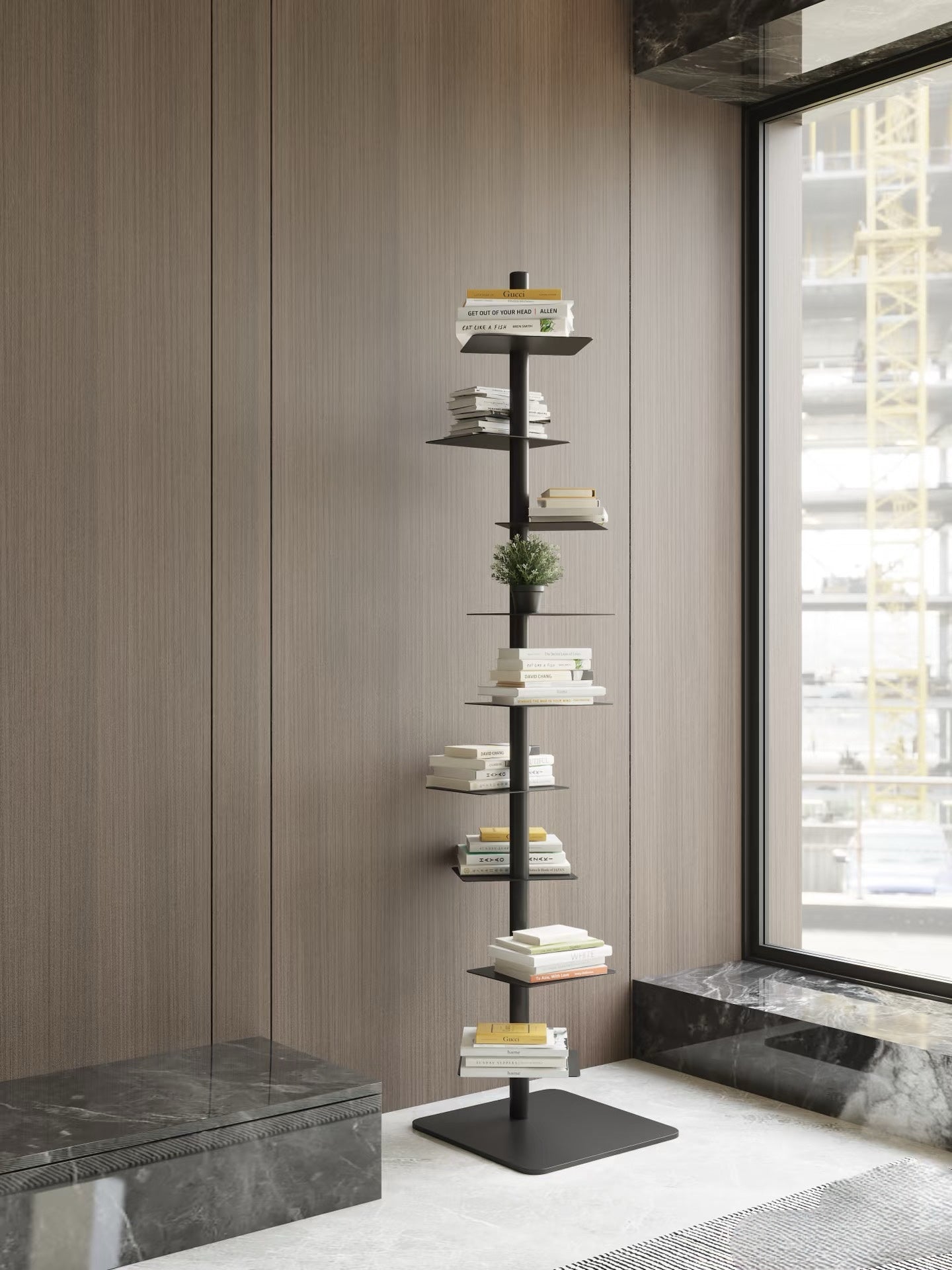 Metal Tree Bookshelf | Vertical Steel Plant Stand Tower | Qonforta