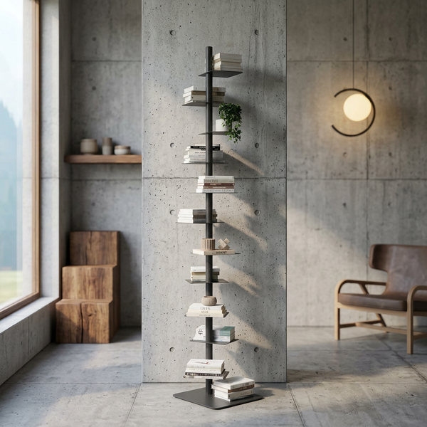 Metal Tree Bookshelf | Vertical Steel Plant Stand Tower | Qonforta