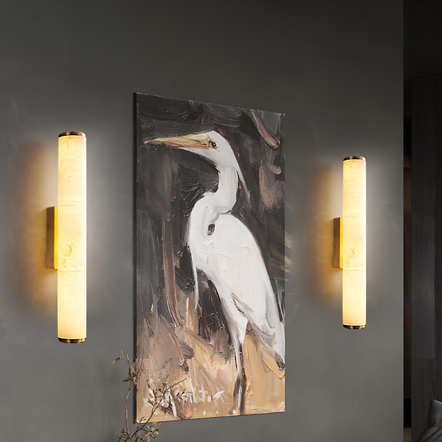 Alabaster Wall Sconce | LED Column Light in Black or Gold | Qonforta