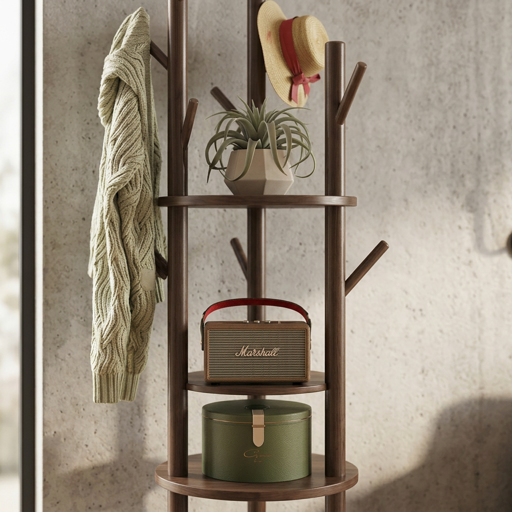 Wood Coat Rack Tree | Freestanding Hall Tree Stand | Qonforta