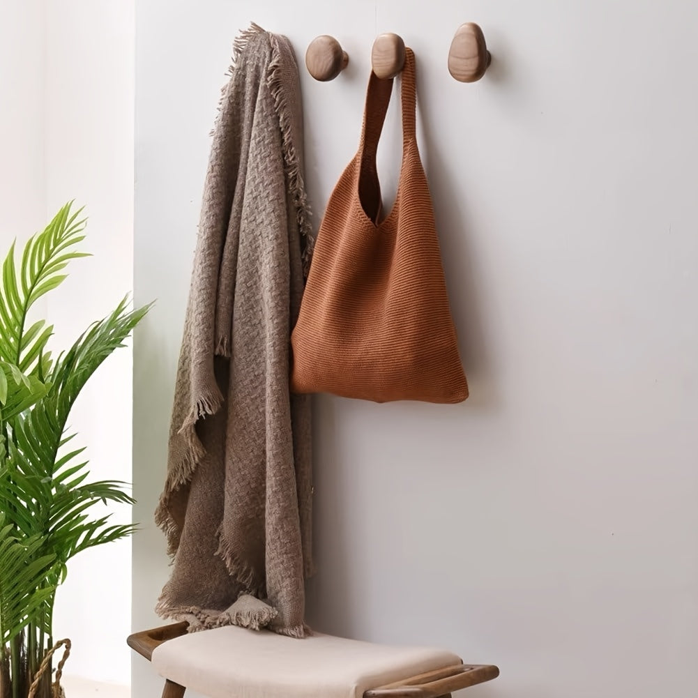 Wood Pebble Wall Hook Set | Organic River-Stone Shaped Hooks | Qonforta
