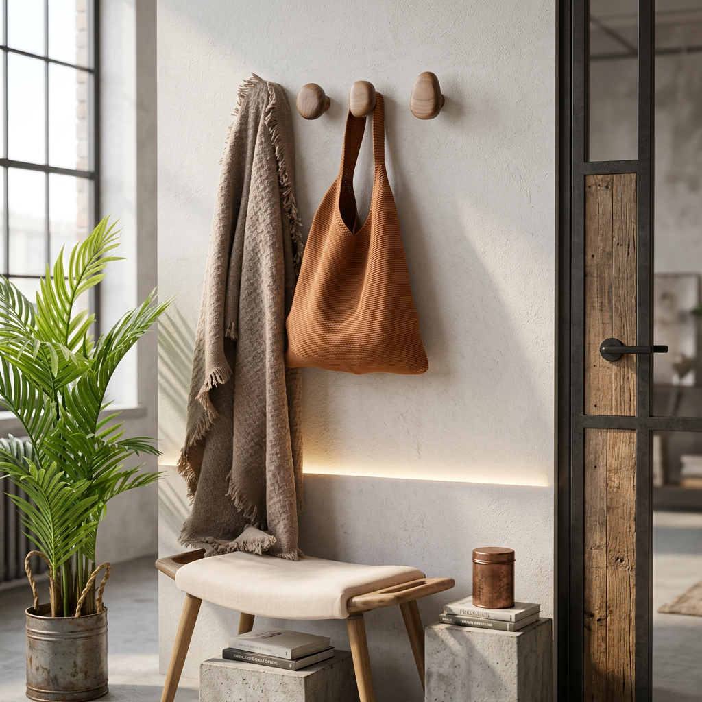 Wood Pebble Wall Hook Set | Organic River-Stone Shaped Hooks | Qonforta