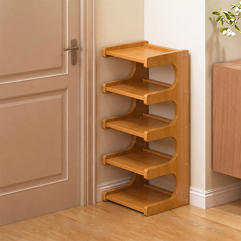 Wood Shoe Rack | Open Front Entryway Storage Tower | Qonforta