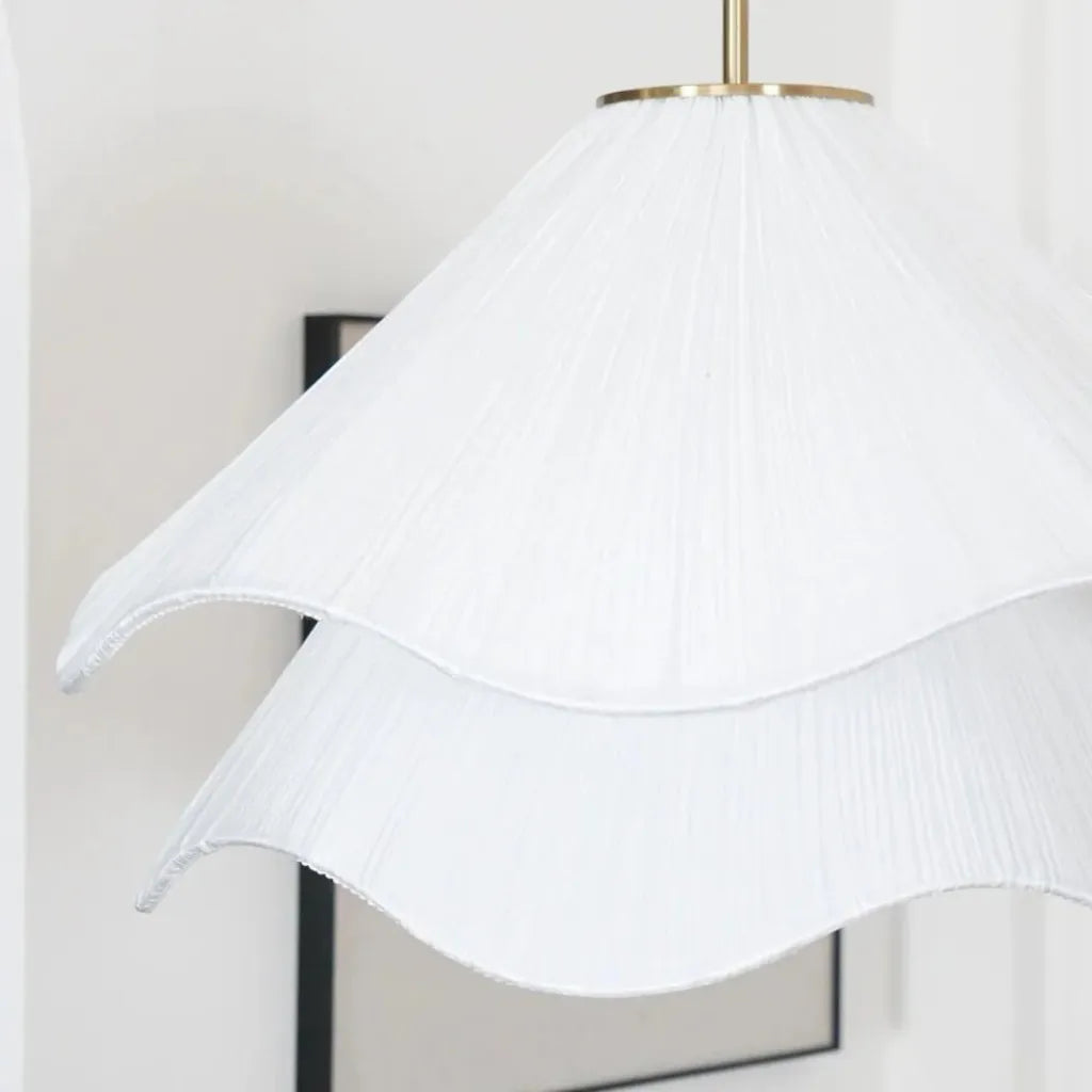 Fabric Pendant Light | Pleated Petal Shade, Brushed Brass | Qonforta