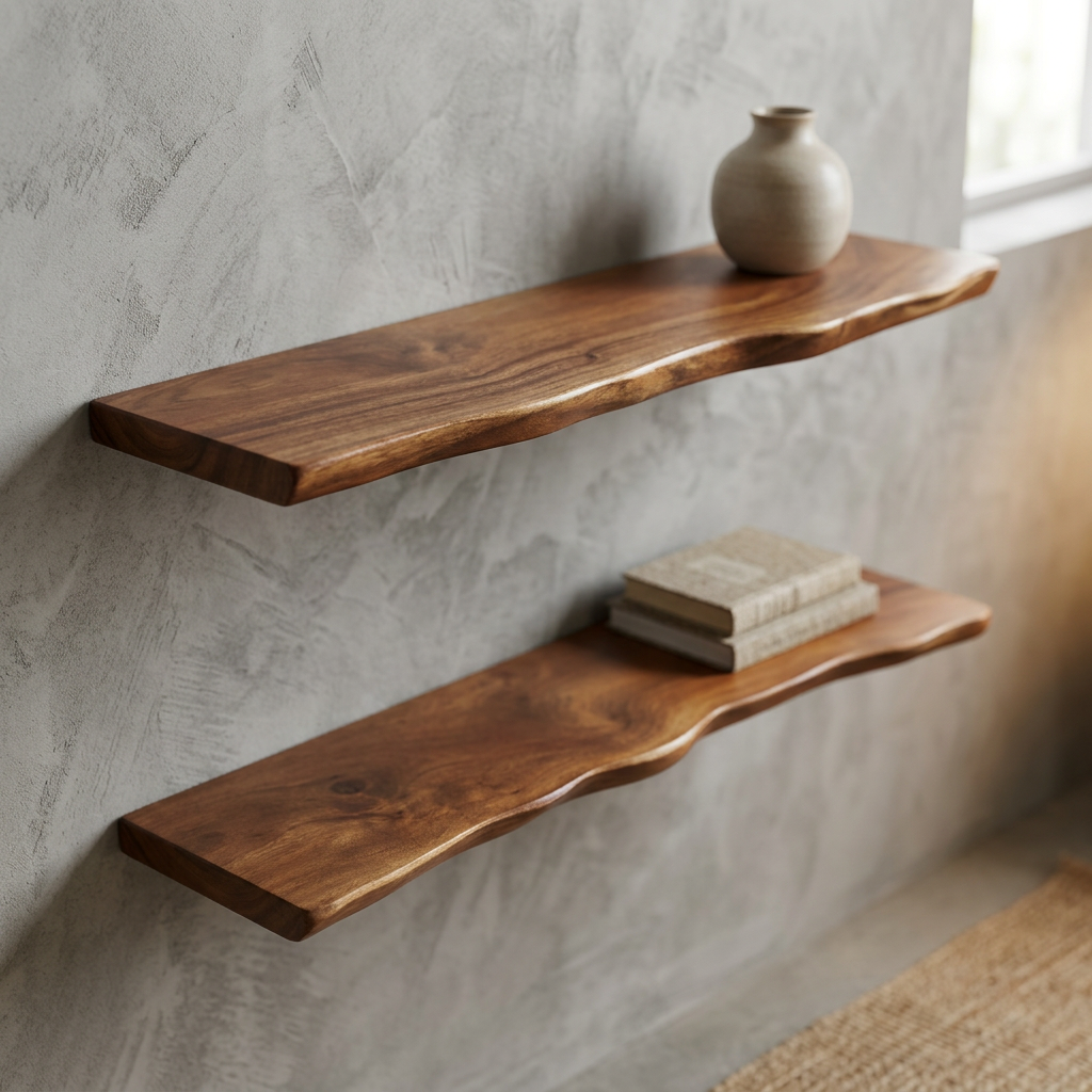 Live Edge Hardwood Floating Shelf | Solid Wood Wall Shelf | Qonforta