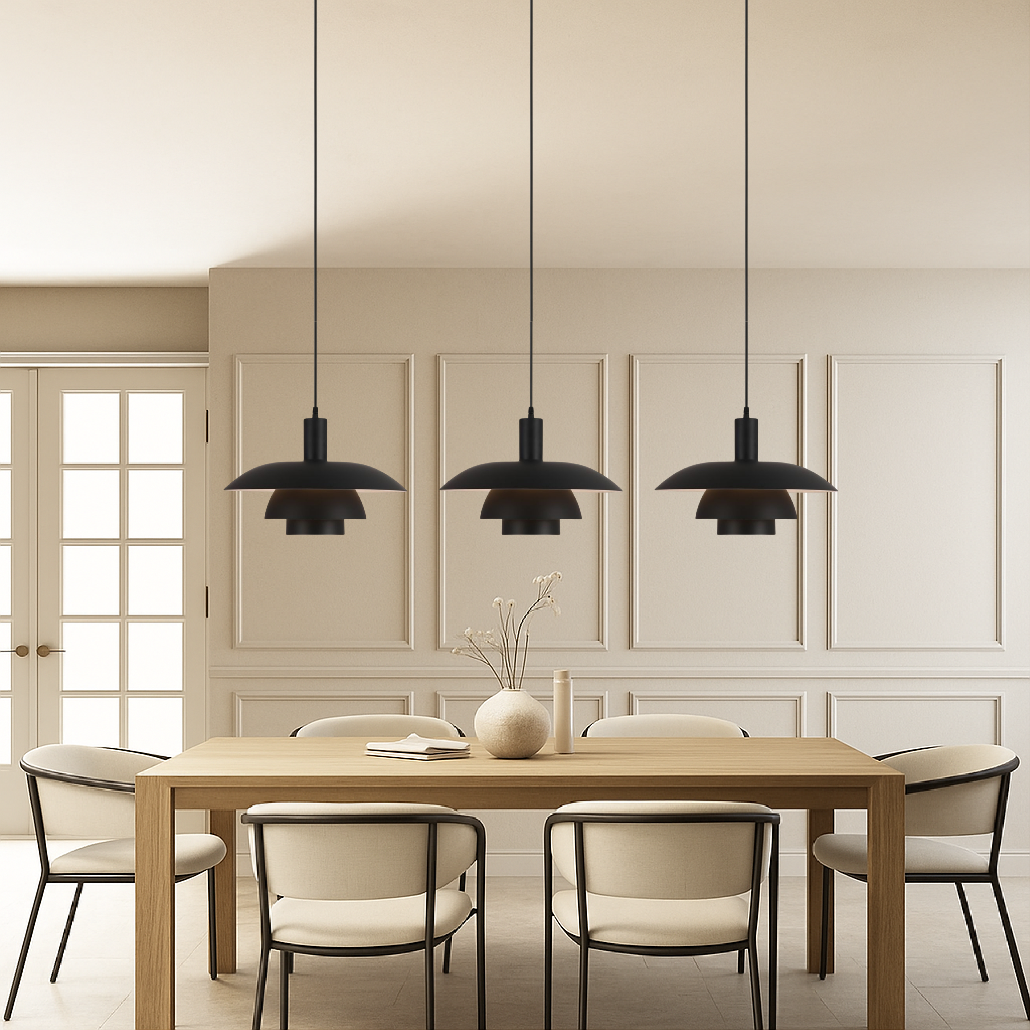 Scandinavian Cone Pendant Light | Tiered Mid-Century Shade | Qonforta