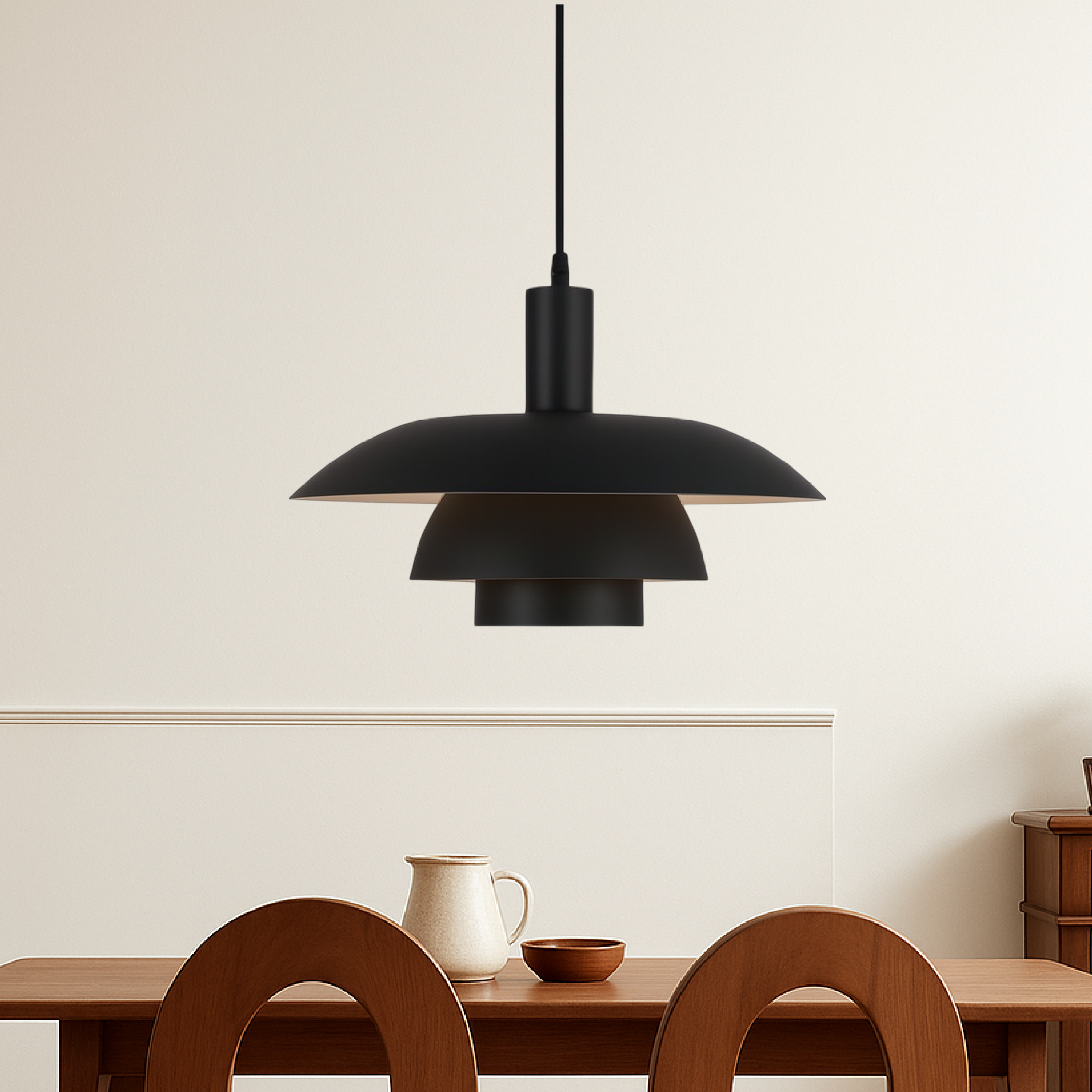 Scandinavian Cone Pendant Light | Tiered Mid-Century Shade | Qonforta