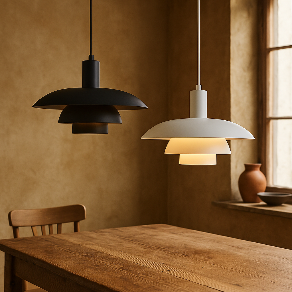 Scandinavian Cone Pendant Light | Tiered Mid-Century Shade | Qonforta