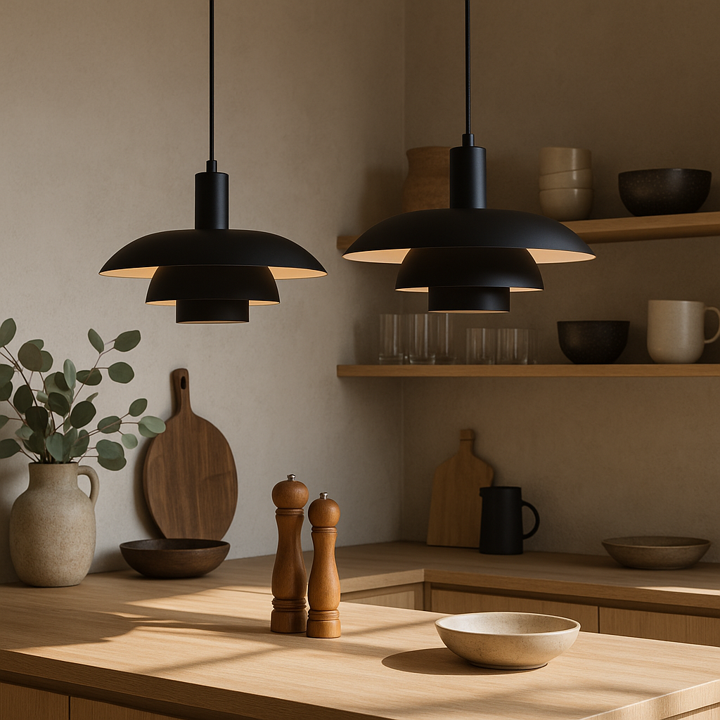 Scandinavian Cone Pendant Light | Tiered Mid-Century Shade | Qonforta