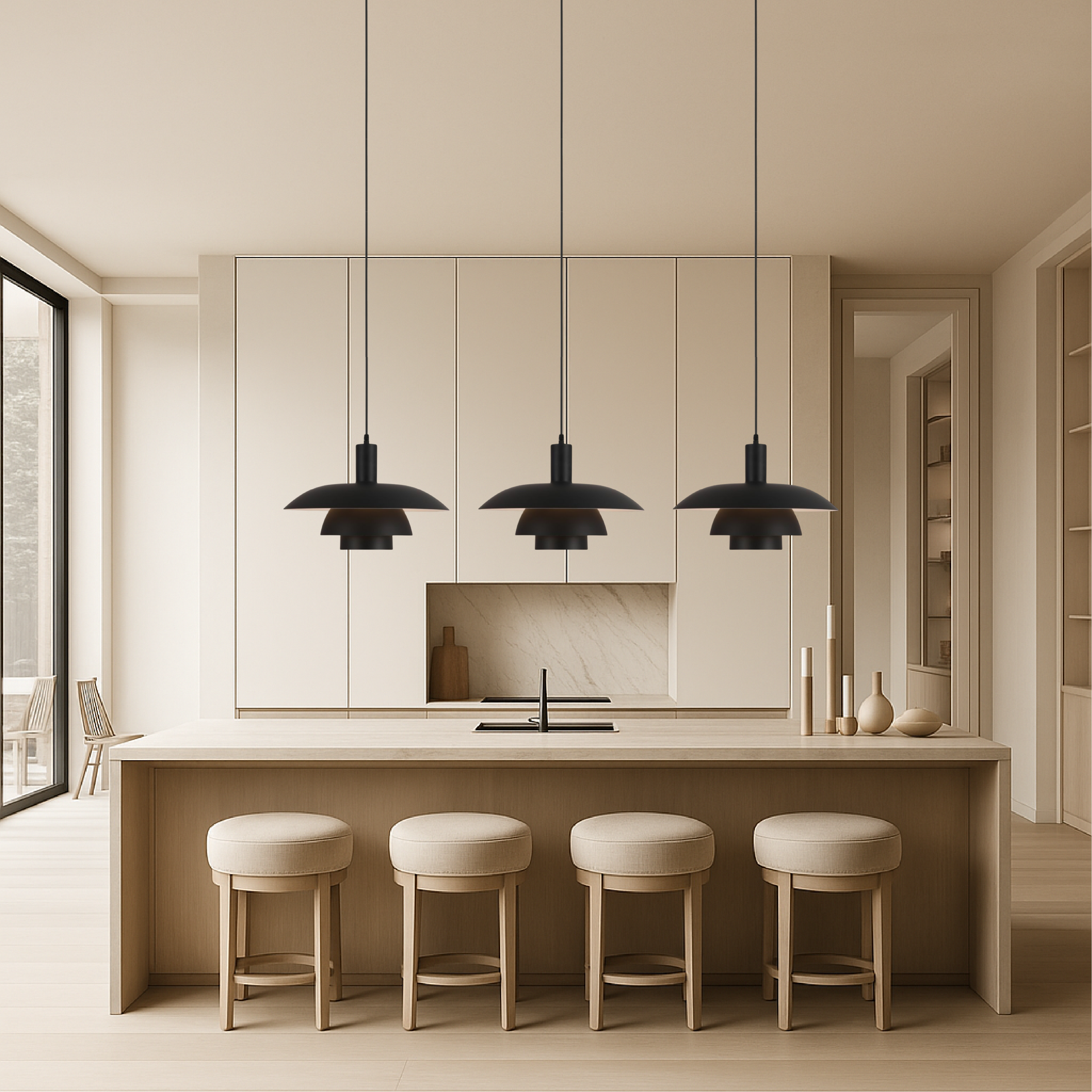 Scandinavian Cone Pendant Light | Tiered Mid-Century Shade | Qonforta