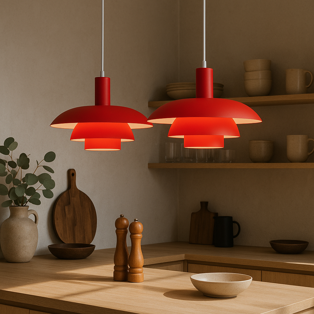 Scandinavian Cone Pendant Light | Tiered Mid-Century Shade | Qonforta